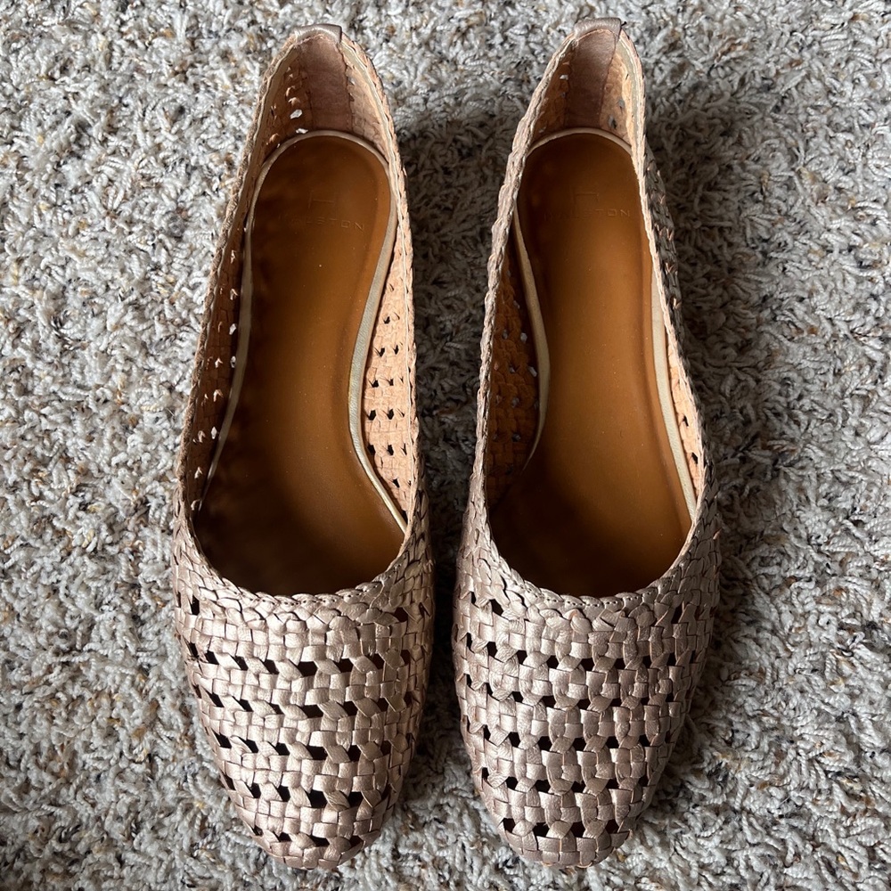 Halston Metallic Flats with Intricate Design